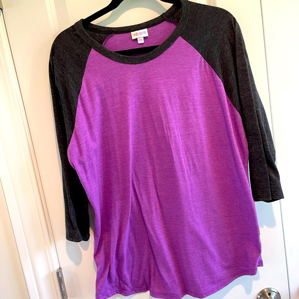 COPY - Lularoe Randy Purple and Grey Baseball Tee
